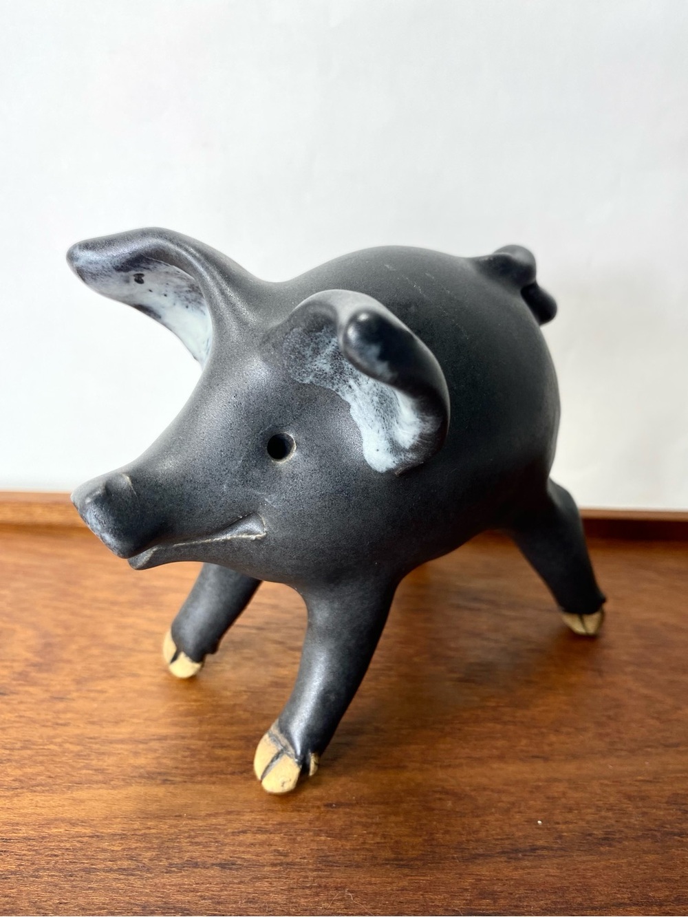 Handmade Signed Black Ceramic Art Pig Figurine Decorative Sculpture Minimal